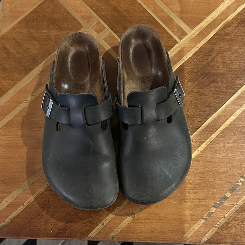 Birkenstock Black Oiled Leather Clogs